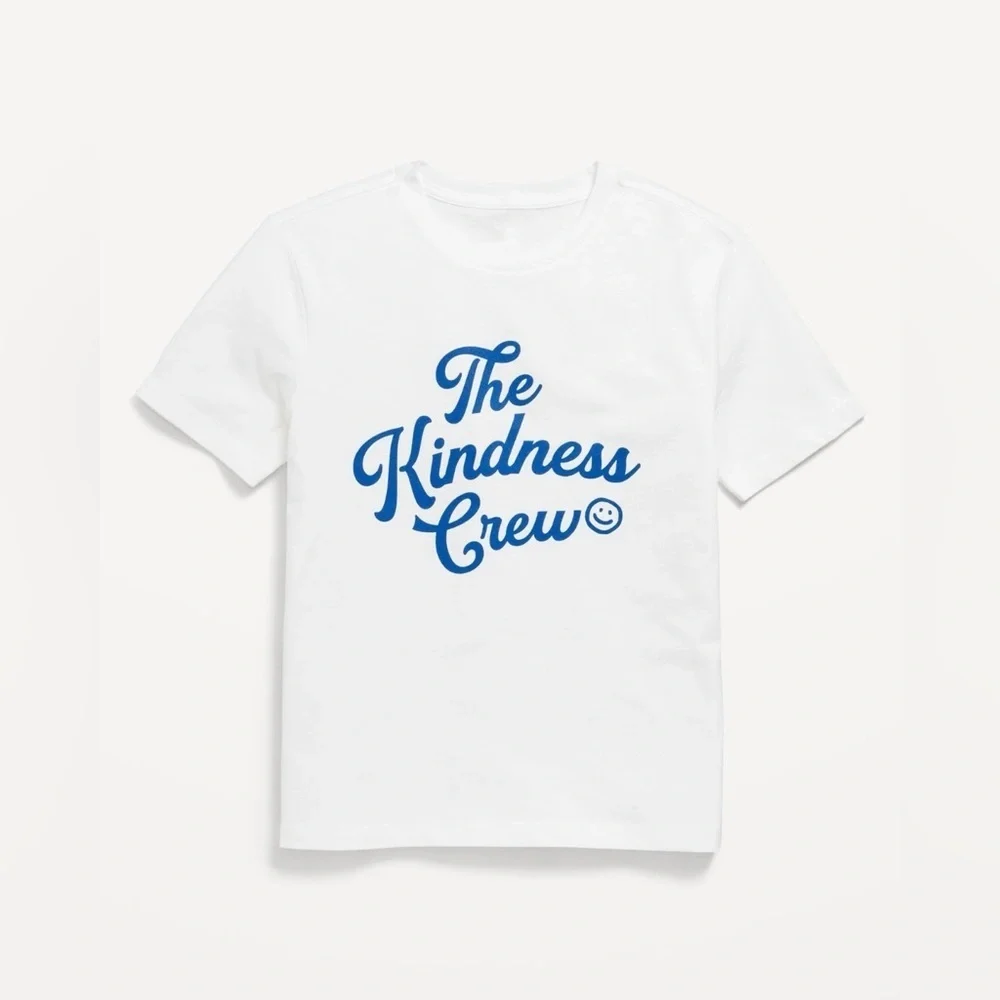 Kids White T-Shirt with Blue Print - WILL FIT LADIES SMALL